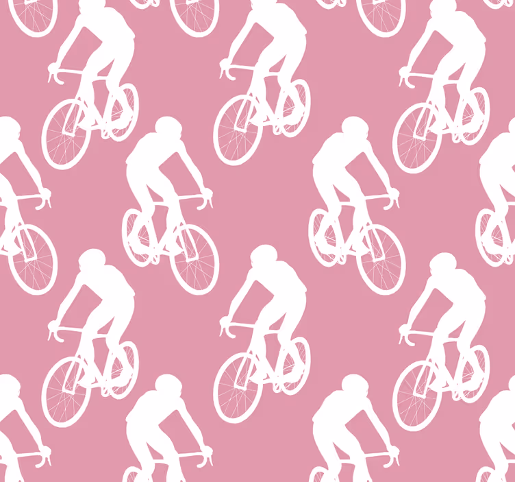 White cyclists pattern pink wallpaper - TenStickers
