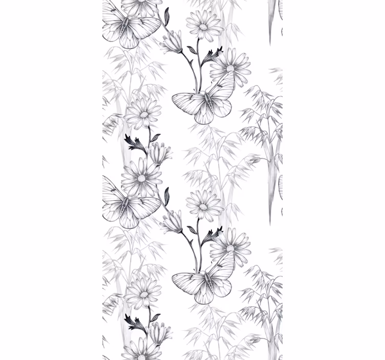 Butterflies wallpaper with black floral pattern - TenStickers