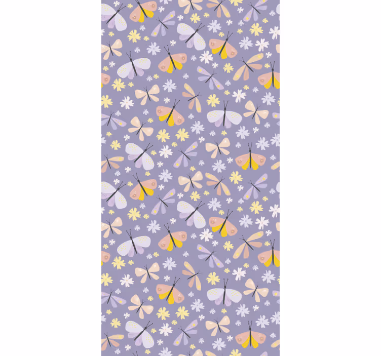 Butterflies wallpaper with elegant purple flowers - TenStickers
