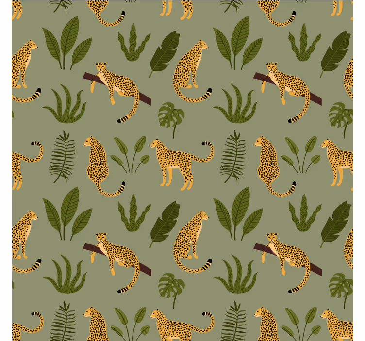 Floral jungle leopard design wall paper in bedroom - TenStickers