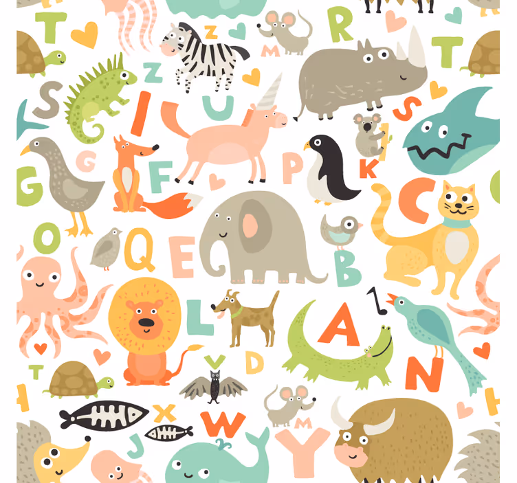Animals wallpaper featuring kids' animals and letters - TenStickers