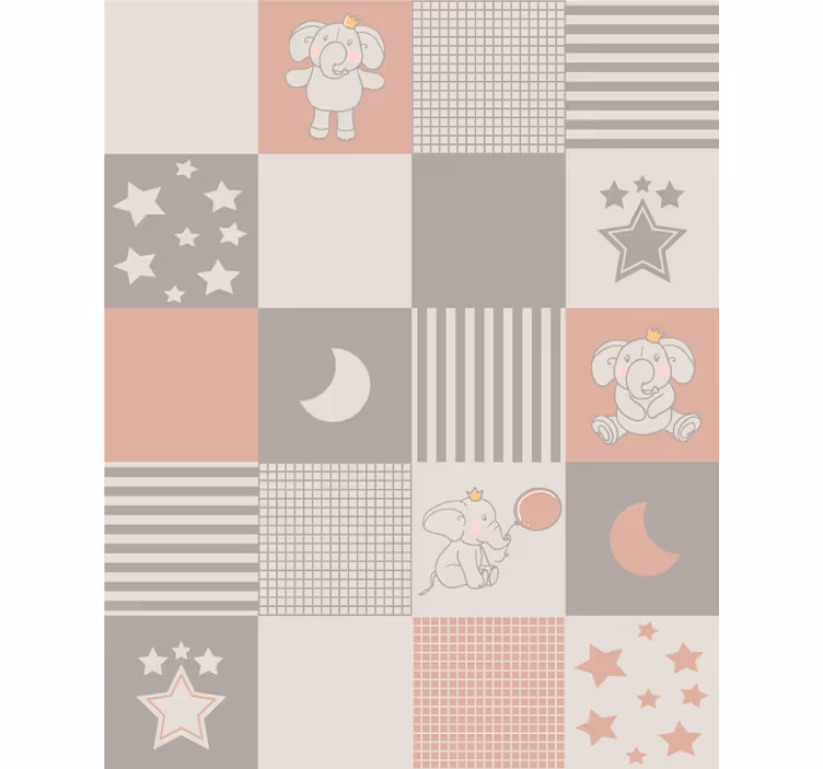 Animals wallpaper featuring elephant motifs with nordic tiles - TenStickers