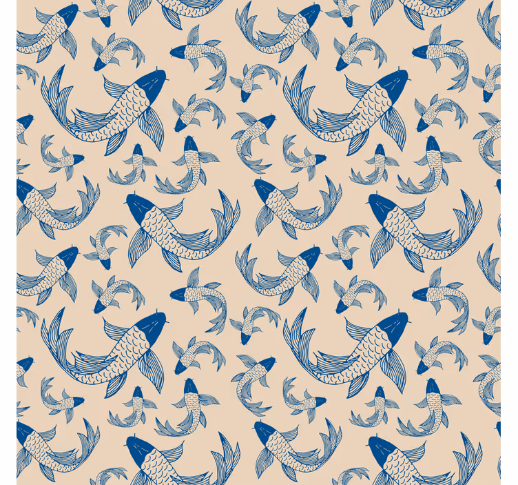 Children's wallpaper with blue swimming fishes on beige - TenStickers