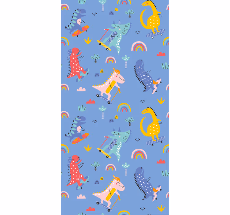 Children's wallpaper featuring cute skater dinosaurs - TenStickers