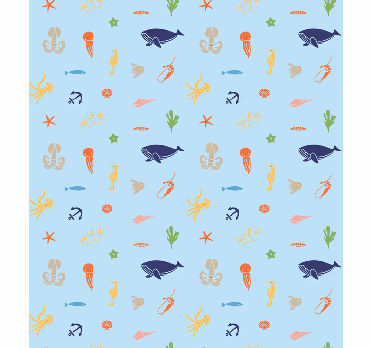 Children's wallpaper featuring minimalistic sea animals - TenStickers