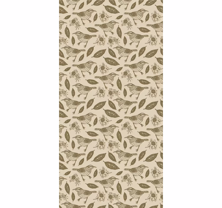 Children's wallpaper featuring birds in nature and plants - TenStickers