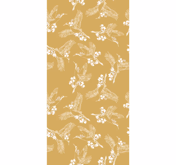 Children's wallpaper featuring japanese flowers and birds - TenStickers