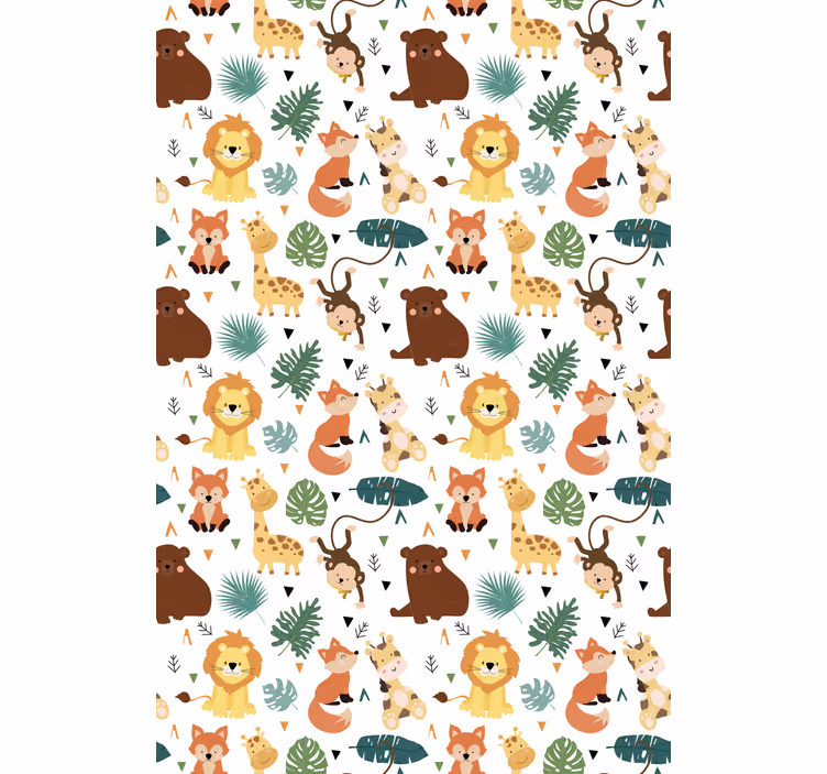 Children's wallpaper featuring cute wild animals and leaves - TenStickers