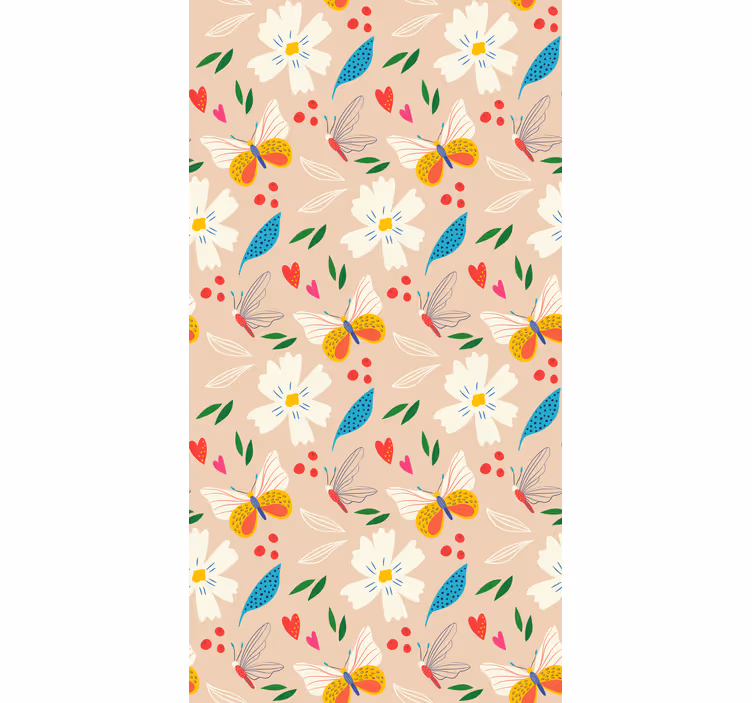 Children's wallpaper featuring flowers and butterflies - TenStickers