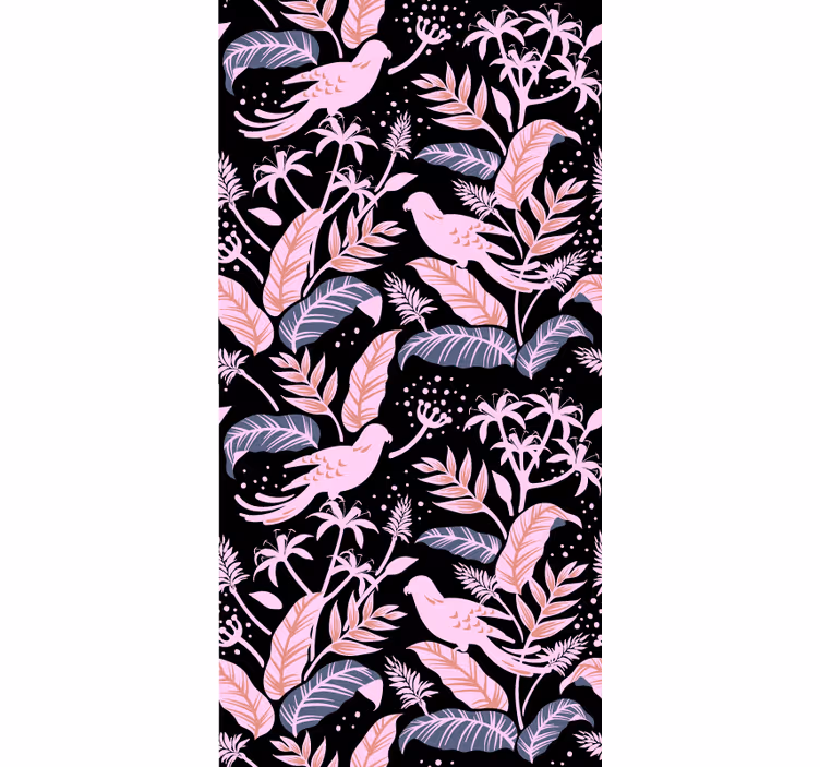 Children's wallpaper black and pink birds on leaves - TenStickers