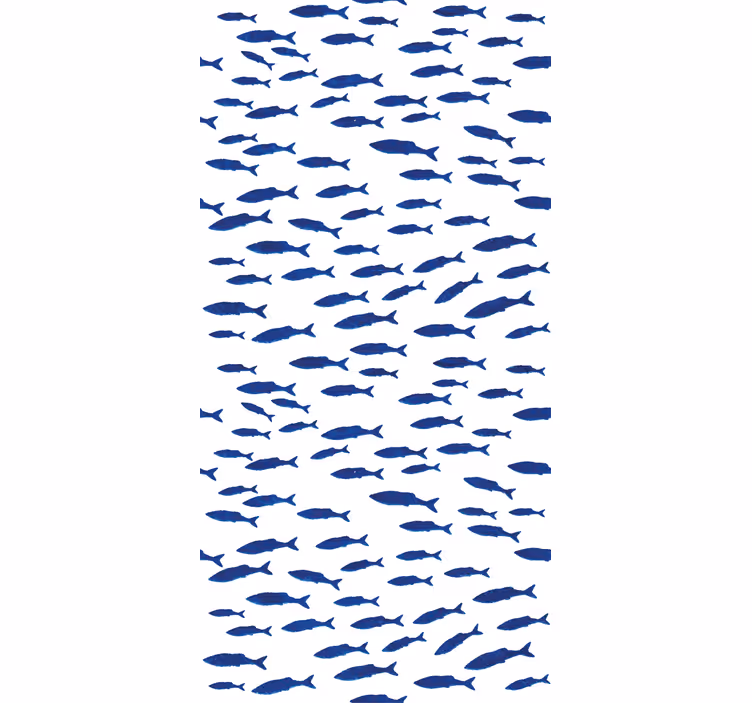 Children's wallpaper blue fish pattern on white - TenStickers