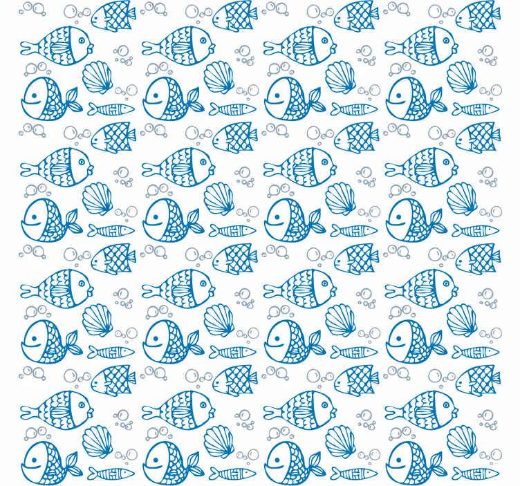Children's wallpaper blue fish on white background - TenStickers