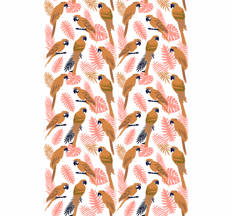 Children's wallpaper orange parrots with pink flowers - TenStickers