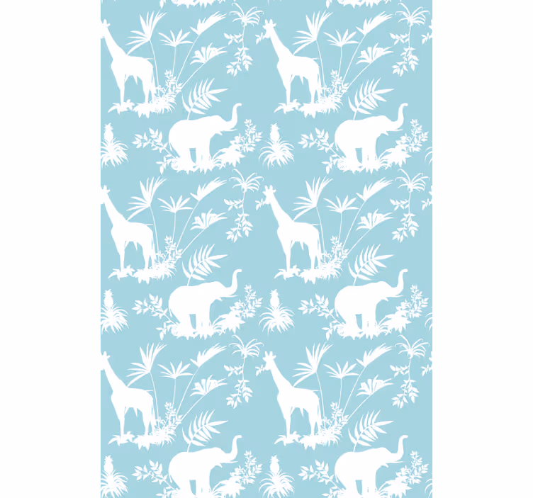 Children's wallpaper featuring elephants and giraffes - TenStickers