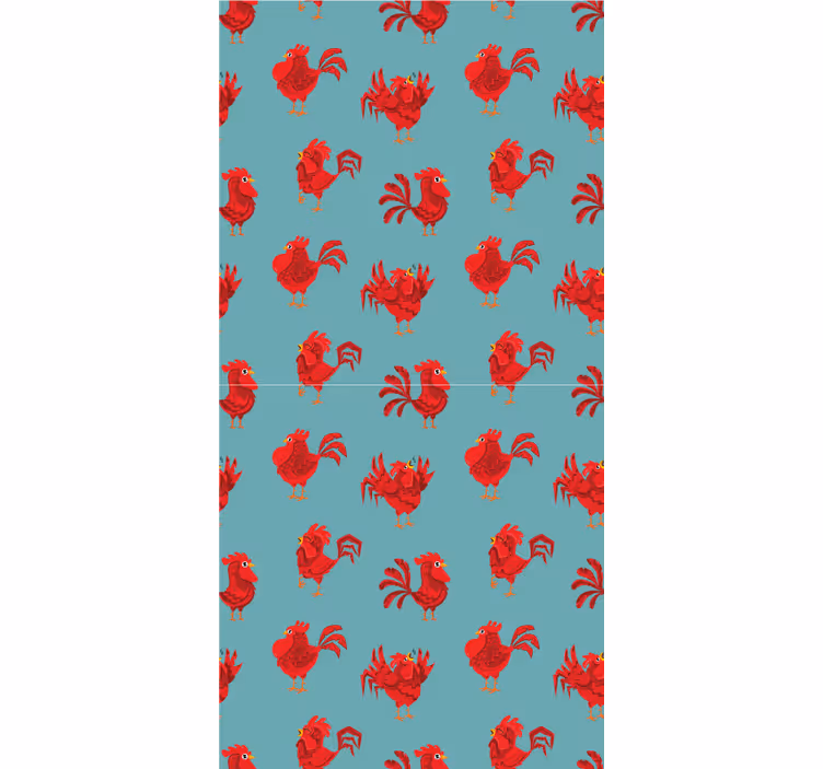Children's wallpaper red roosters on blue background - TenStickers