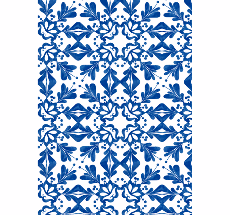Living area wallpaper blue vintage tile pattern - TenStickers