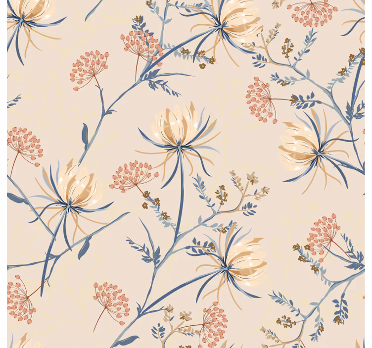 Living area wallpaper floral pattern accents - TenStickers