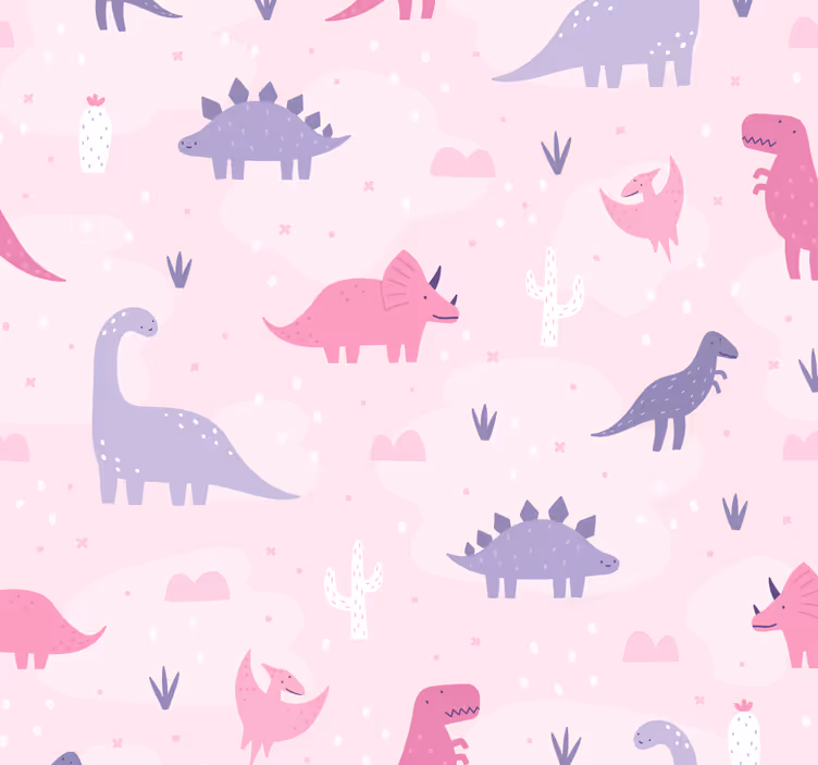 Dinosaurs wallpaper with pink background - TenStickers