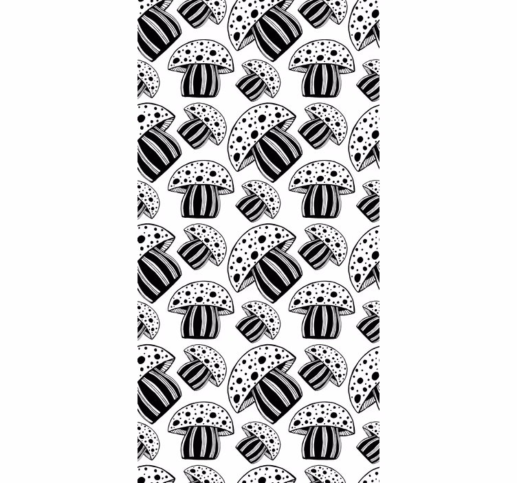 Contemporary wallpaper featuring black and white mushrooms - TenStickers