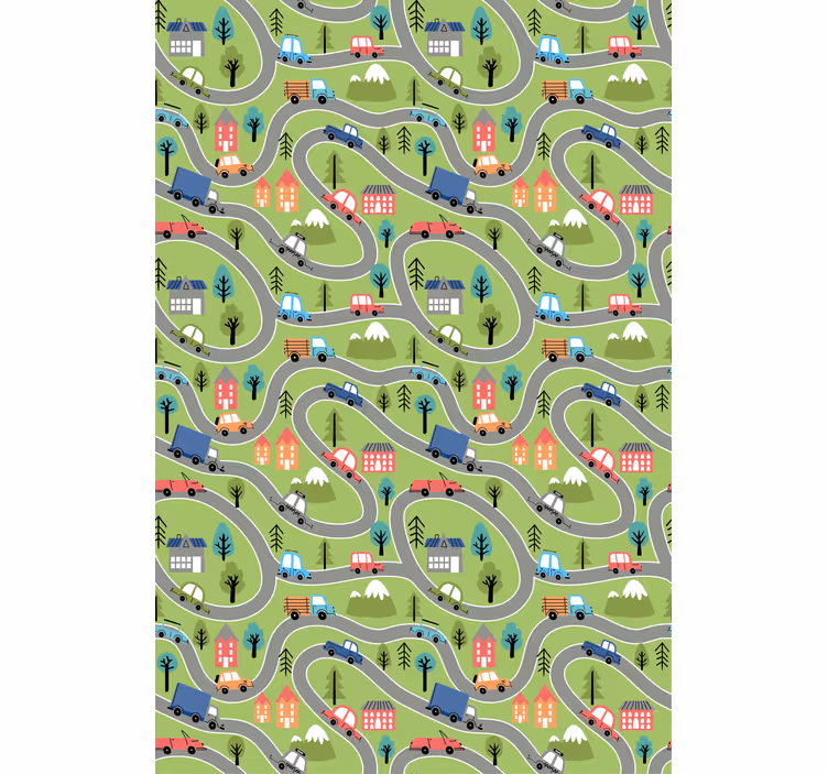 Children's wallpaper colorful vehicle roads - TenStickers