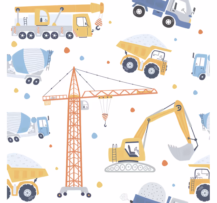 Children's wallpaper featuring construction vehicles fun - TenStickers