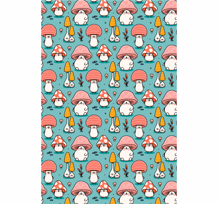 Children's wallpaper featuring baby mushroom characters - TenStickers
