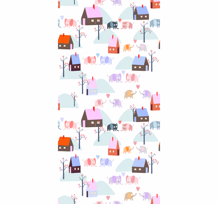 Children's wallpaper elephants and houses - TenStickers