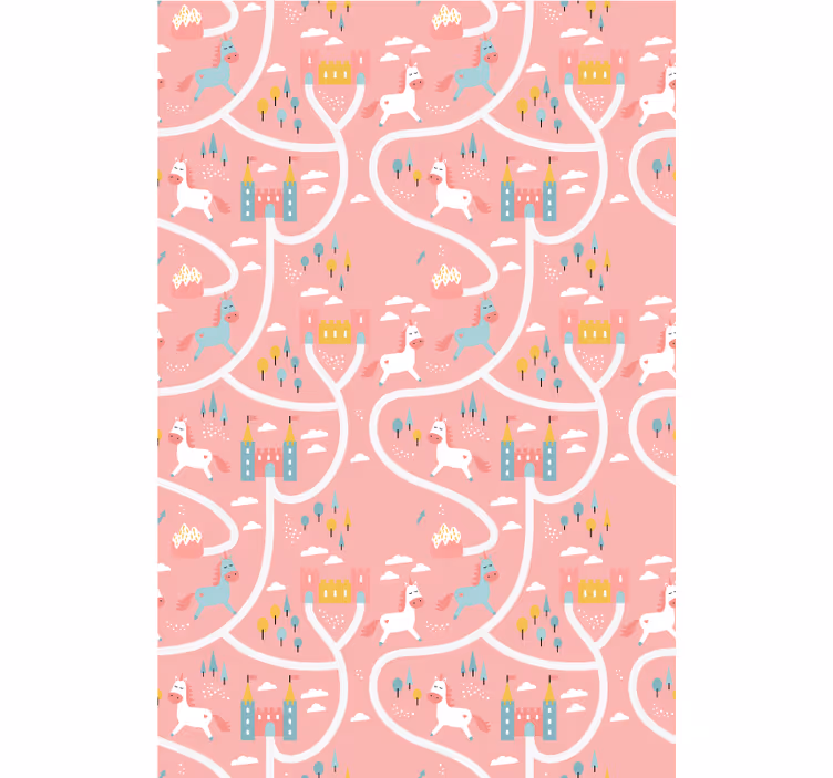 Children's wallpaper castles and unicorns - TenStickers