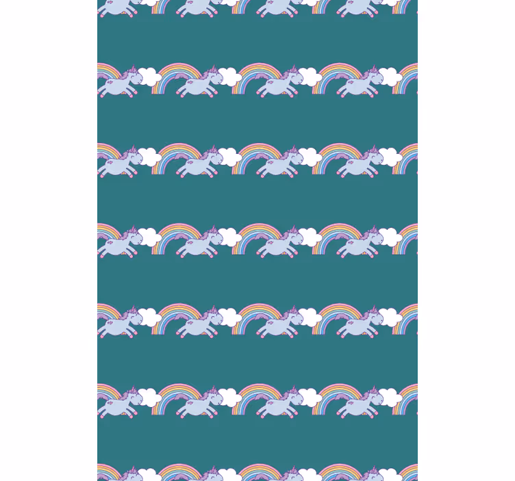 Children's wallpaper with running unicorns and rainbows - TenStickers