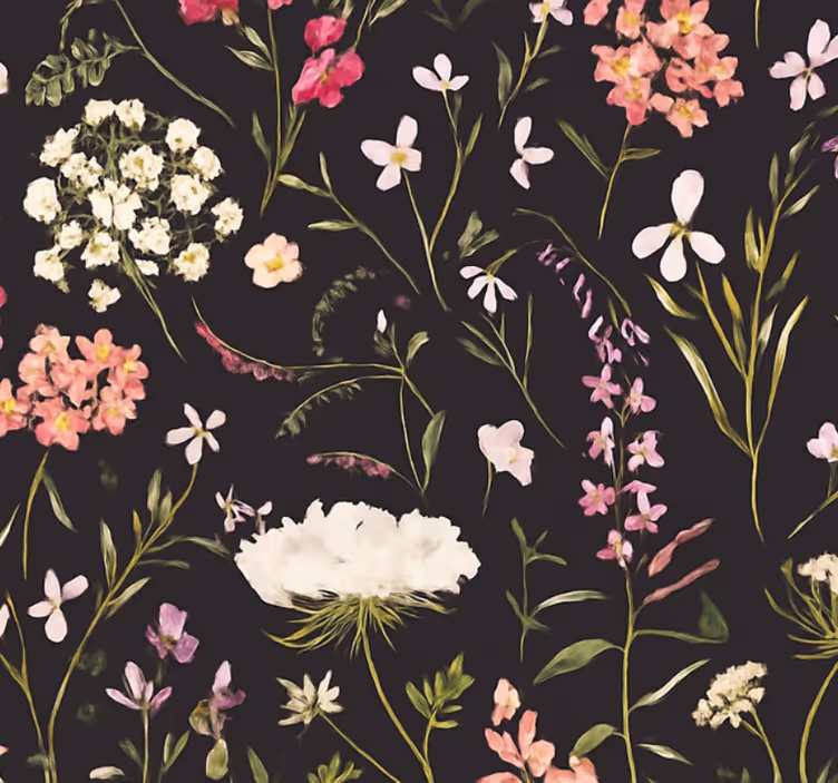 Living area wallpaper dark spring flowers - TenStickers