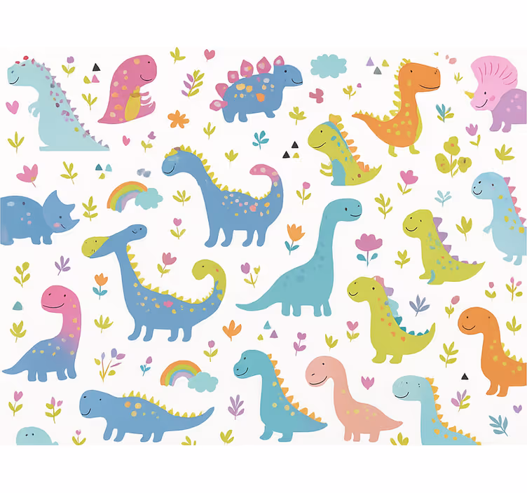 Children's wallpaper colorful dinosaur - TenStickers