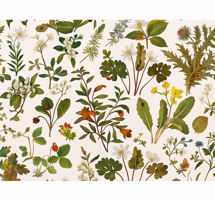 Master bedroom wallpaper in botanical design on white - TenStickers