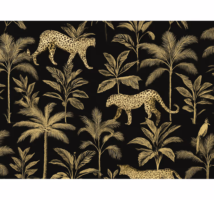 Master bedroom wallpaper black background with beige animals - TenStickers