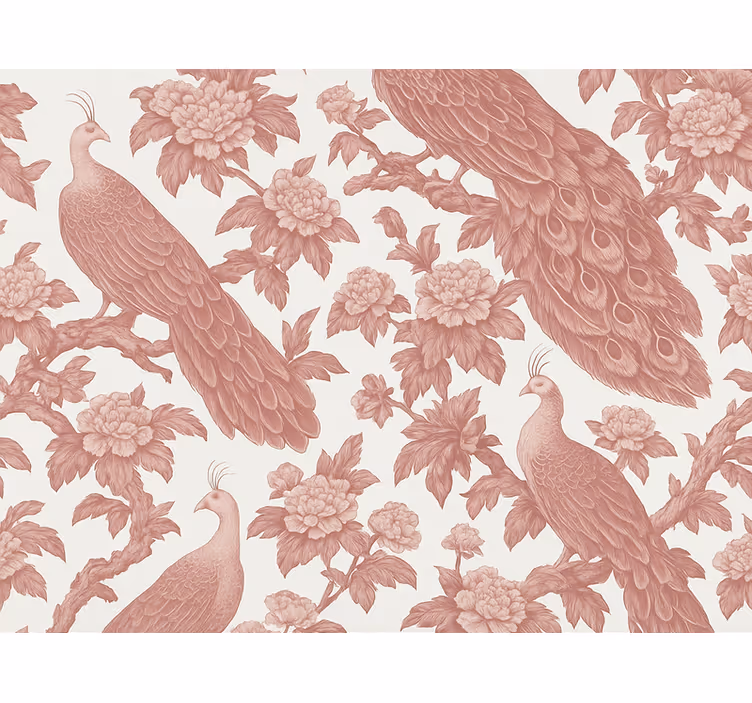 Master bedroom wallpaper with pink peacock pattern - TenStickers