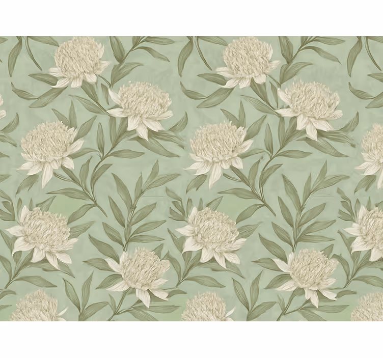 Living area wallpaper white protea style blooms - TenStickers