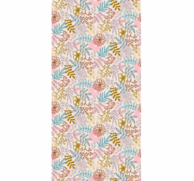 Flowers wallpaper multicolor pattern line drawing - TenStickers
