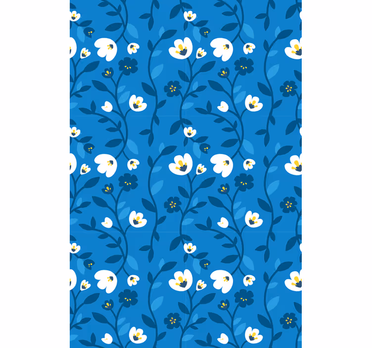 Flowers wallpaper white flowers with blue background - TenStickers