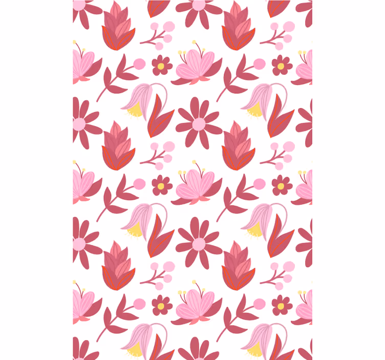 Floral wallpaper inspired by polish folk art in red - TenStickers