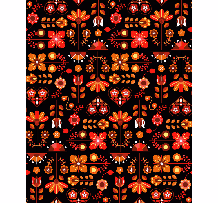 Floral wallpaper with red ethnic folk design - TenStickers