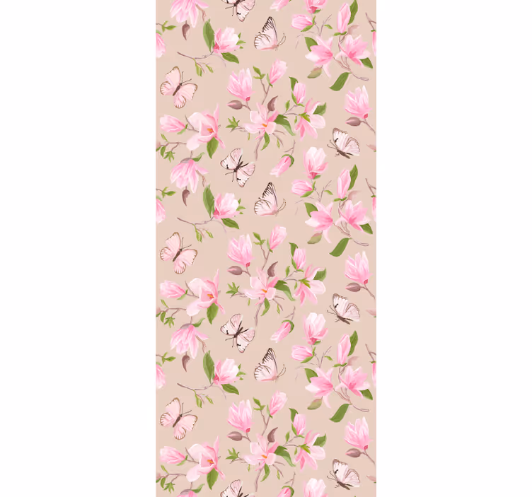 Floral wallpaper in pink magnolia and butterfly design - TenStickers