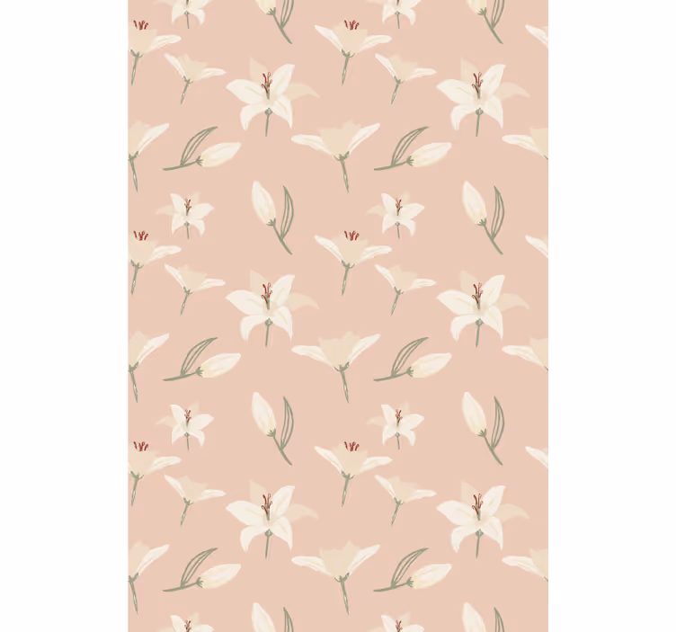 Floral wallpaper white lily on nude background - TenStickers