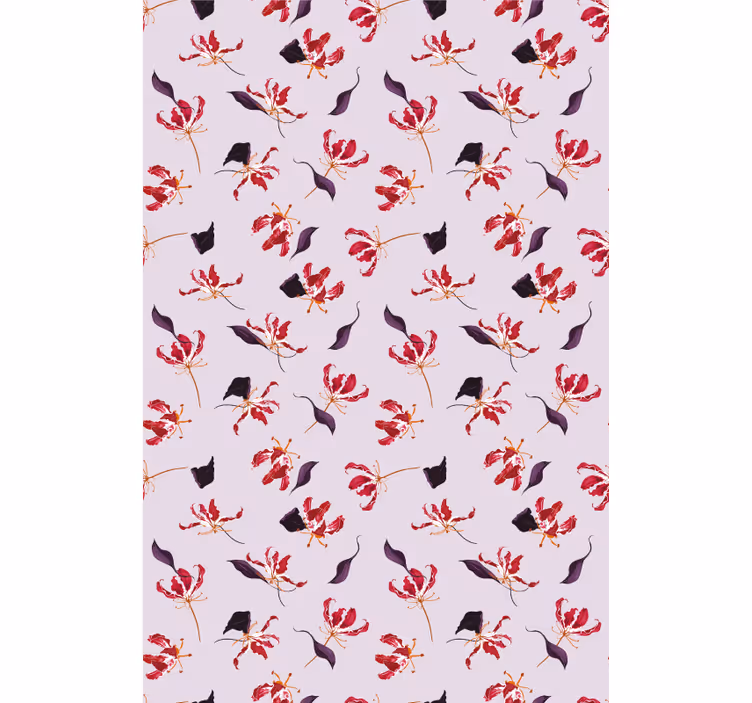 Floral wallpaper with hand drawn red lily design - TenStickers