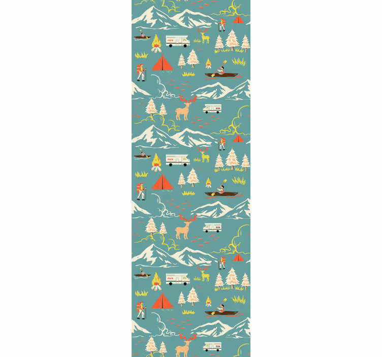 Camping guy trees and route wall paper in bedroom - TenStickers