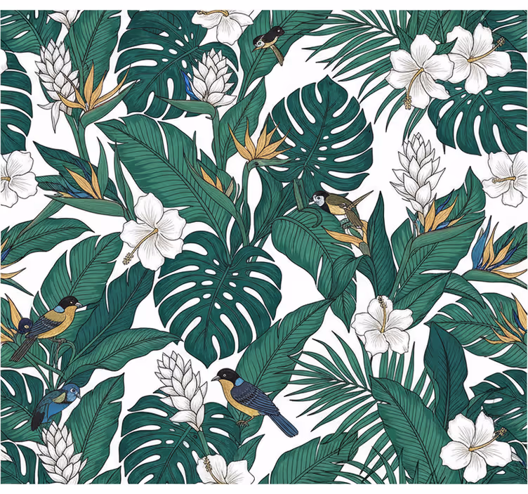 Flowers wallpaper jungle petrol green design - TenStickers