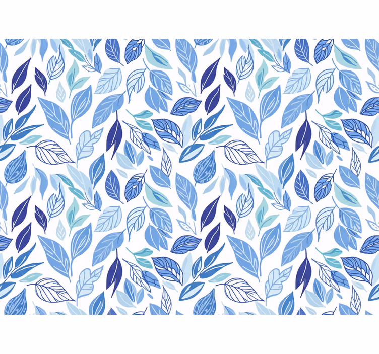 Flowers wallpaper with blue drawn leaves - TenStickers