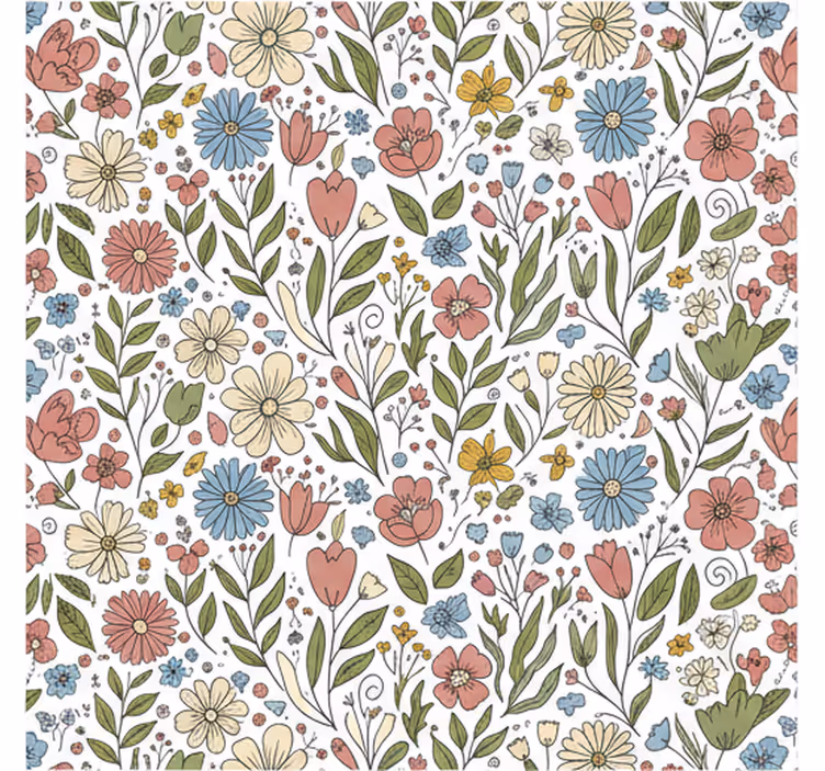 Leaves wallpaper drawn flowers - TenStickers