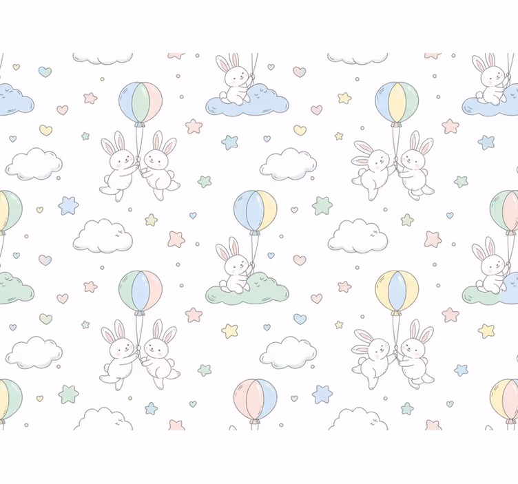 Children's wallpaper featuring rabbits and balloons - TenStickers