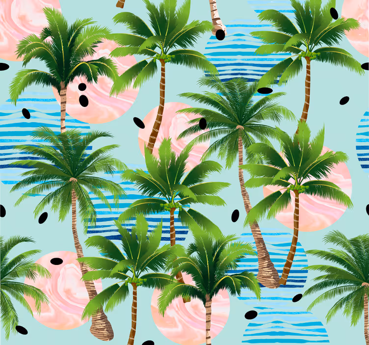 Palm trees on marble sun jungle themed wallpaper - TenStickers