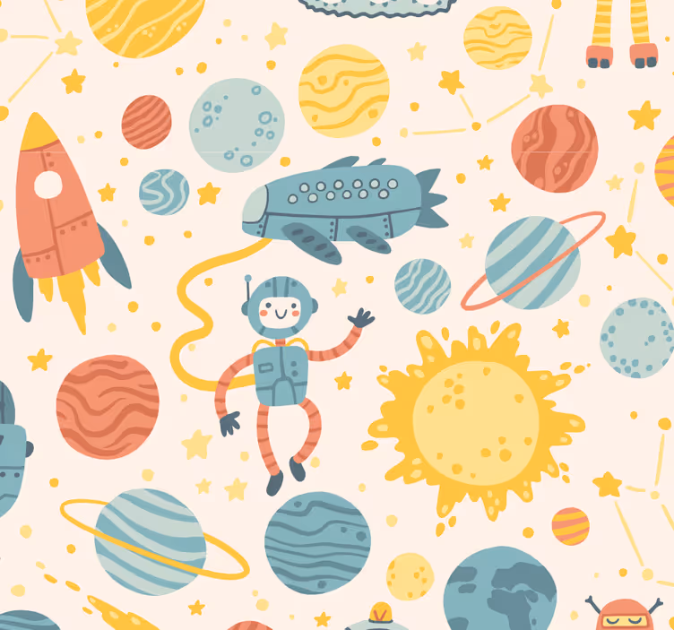 Space Adventure Scene children's wallpaper - TenStickers