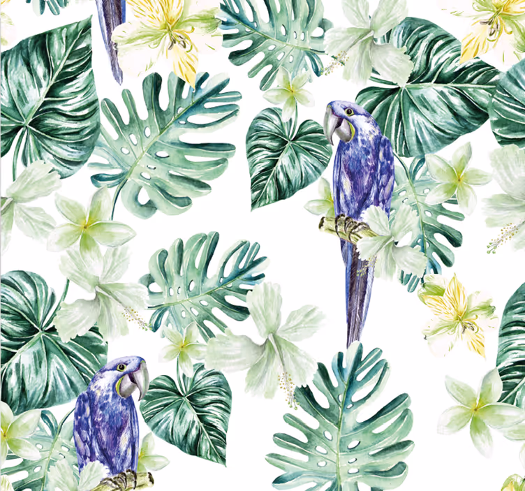Tropical plants with parrot pattern  wallpaper - TenStickers